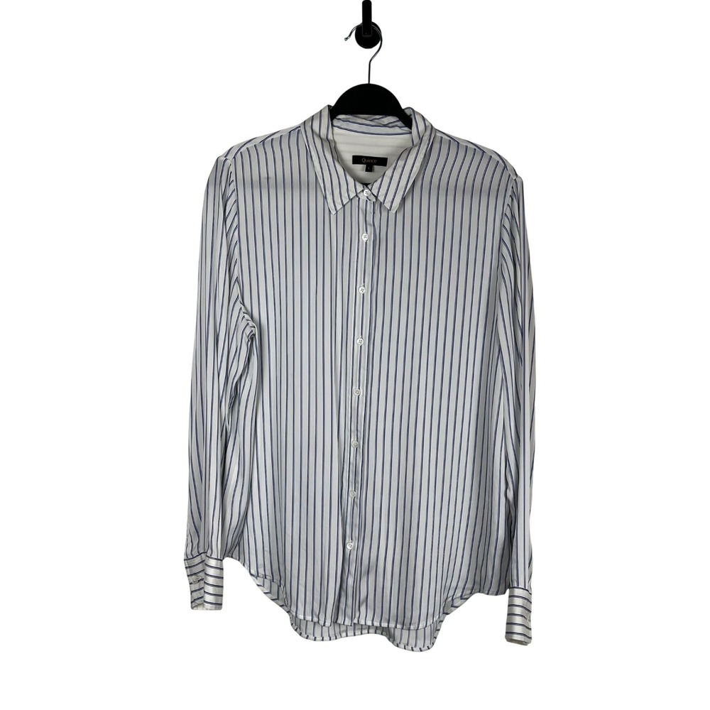Quince Washable Stretch Silk Blouse White Dove Blue Stripe LB82106-CS001 Size L